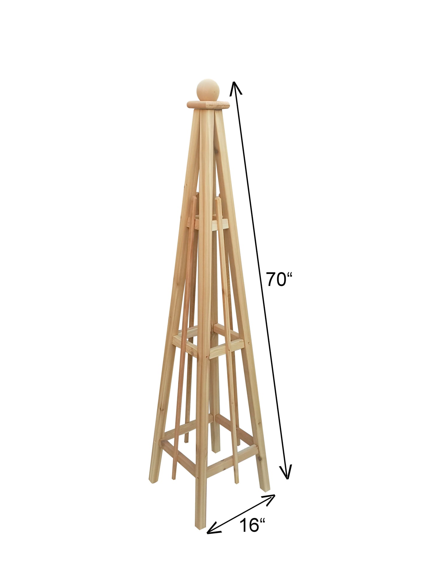 6' Select Cedar Garden Obelisk, 3 Rail Sphere Finial 16" Base