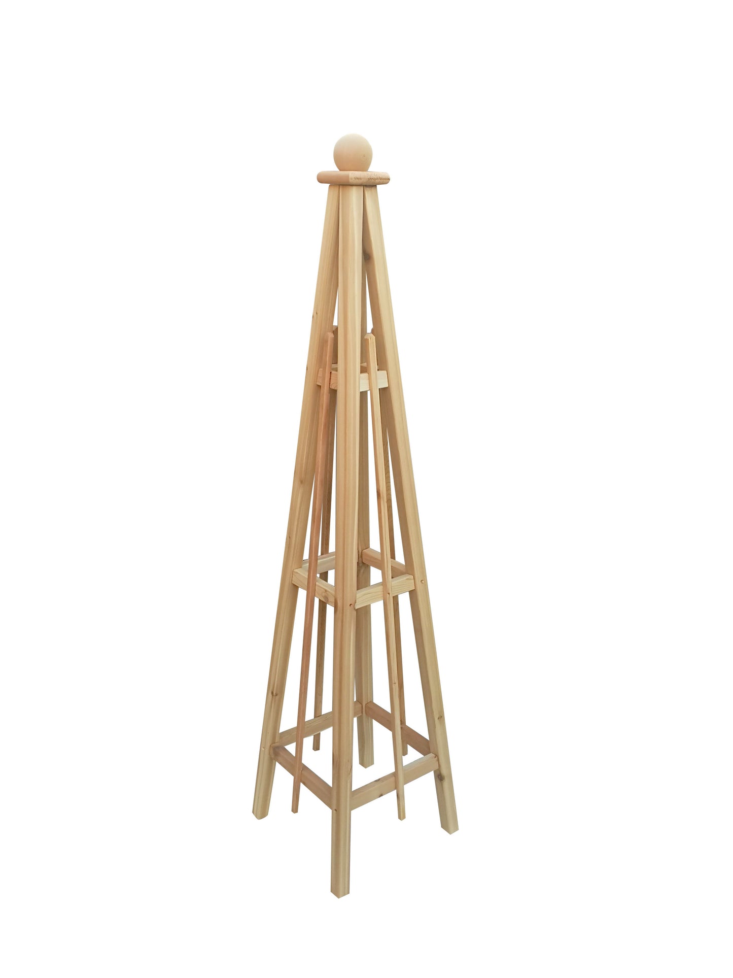 6' Select Cedar Garden Obelisk, 3 Rail Sphere Finial 16" Base