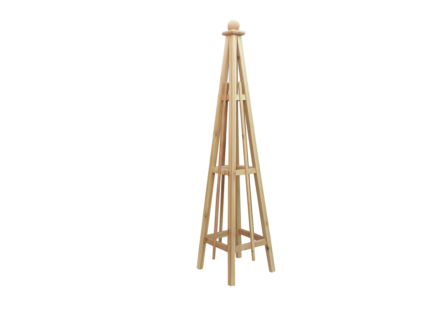 6' Select Cedar Garden Obelisk, 3 Rail Sphere Finial 16" Base