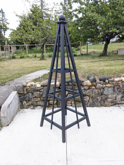 SALE - 6' Slate Stained Cedar Obelisk | 1 picket per side | sphere finial
