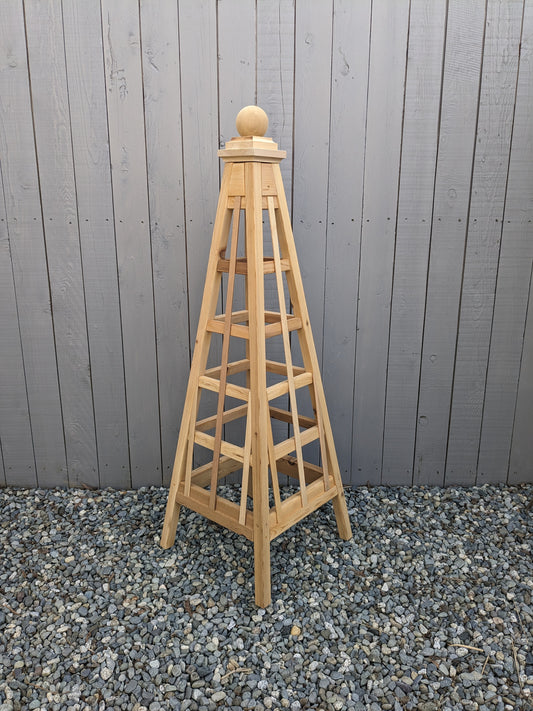 5' CedarTrellis Obelisk Natural or with Solid White Stain | Stainless Steel Fasteners | Flat Pack Ship | Illustrated Assembly Instructions
