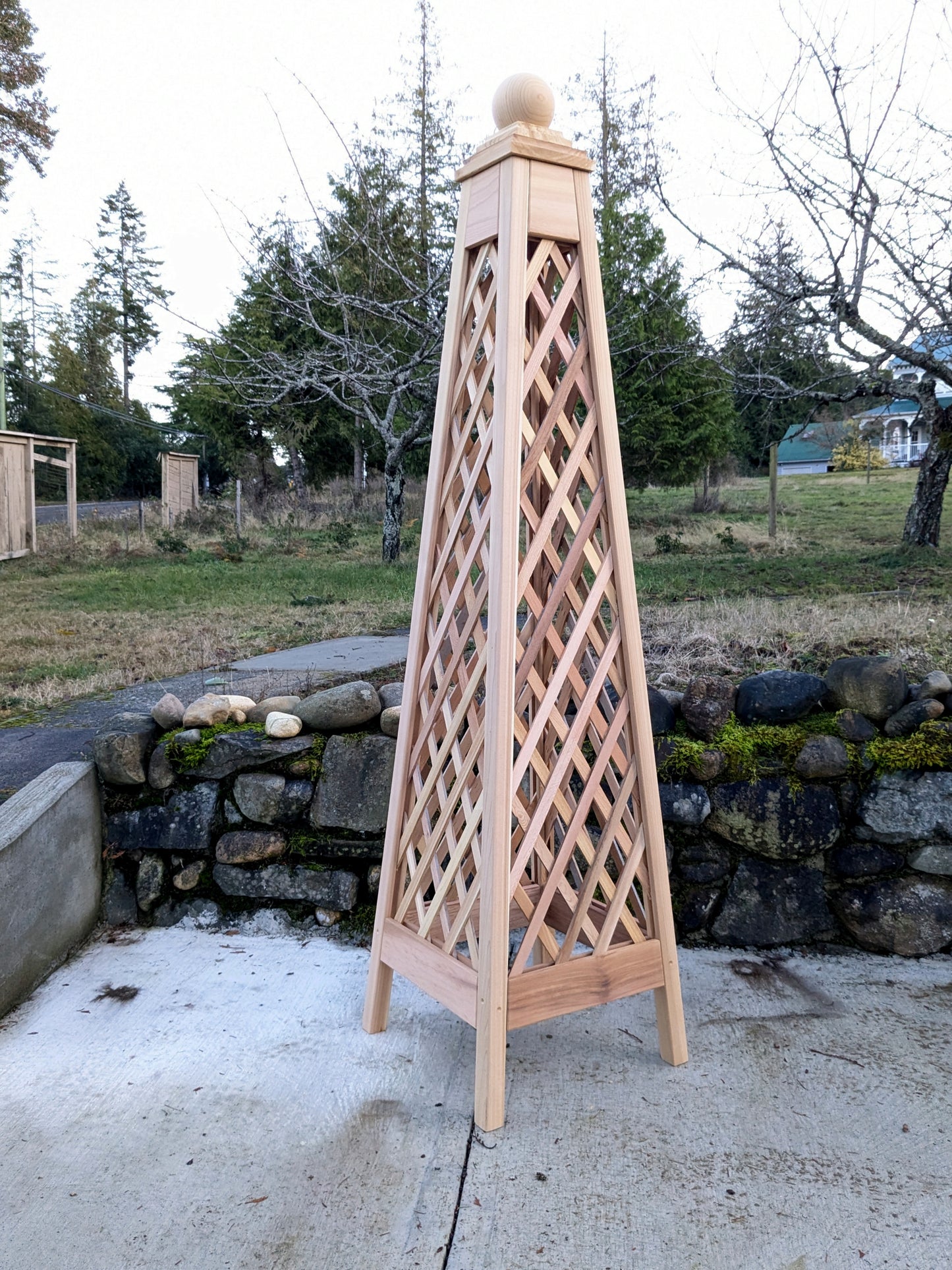 6' Diamond Trellis Obelisk, 18" base, Premium Red Cedar Garden Obelisk