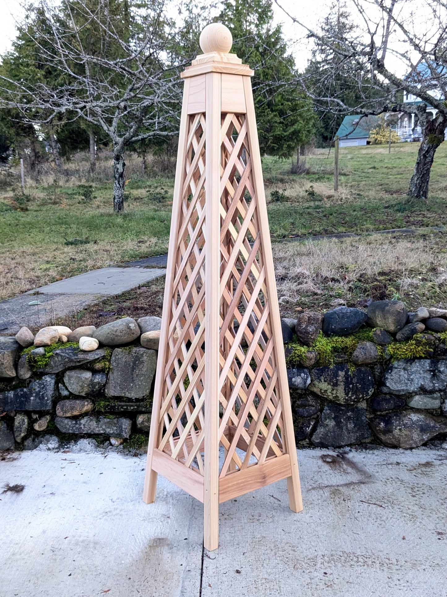 6' Diamond Trellis Obelisk, 18" base, Premium Red Cedar Garden Obelisk