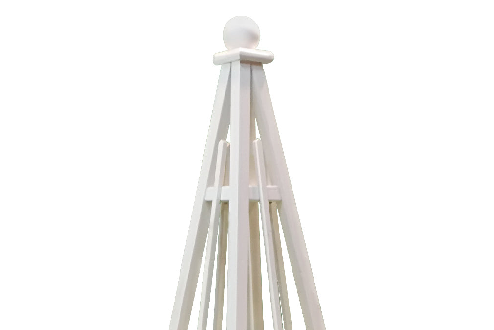 6' White Obelisk with Sphere Finial and 24" Base, Solid Pine, 3 Rail Obelisk