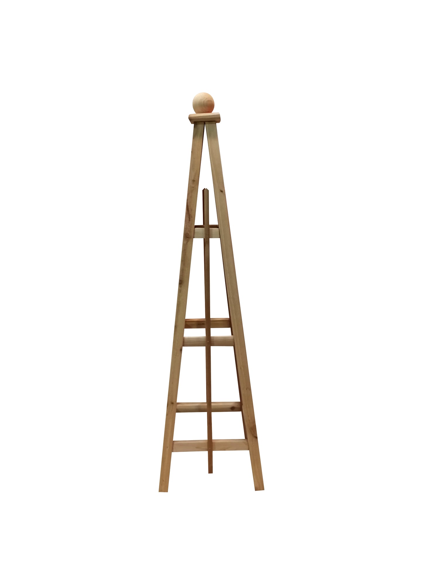 5' Select Cedar Garden Obelisk, 3 Rail Sphere Finial 16" Base
