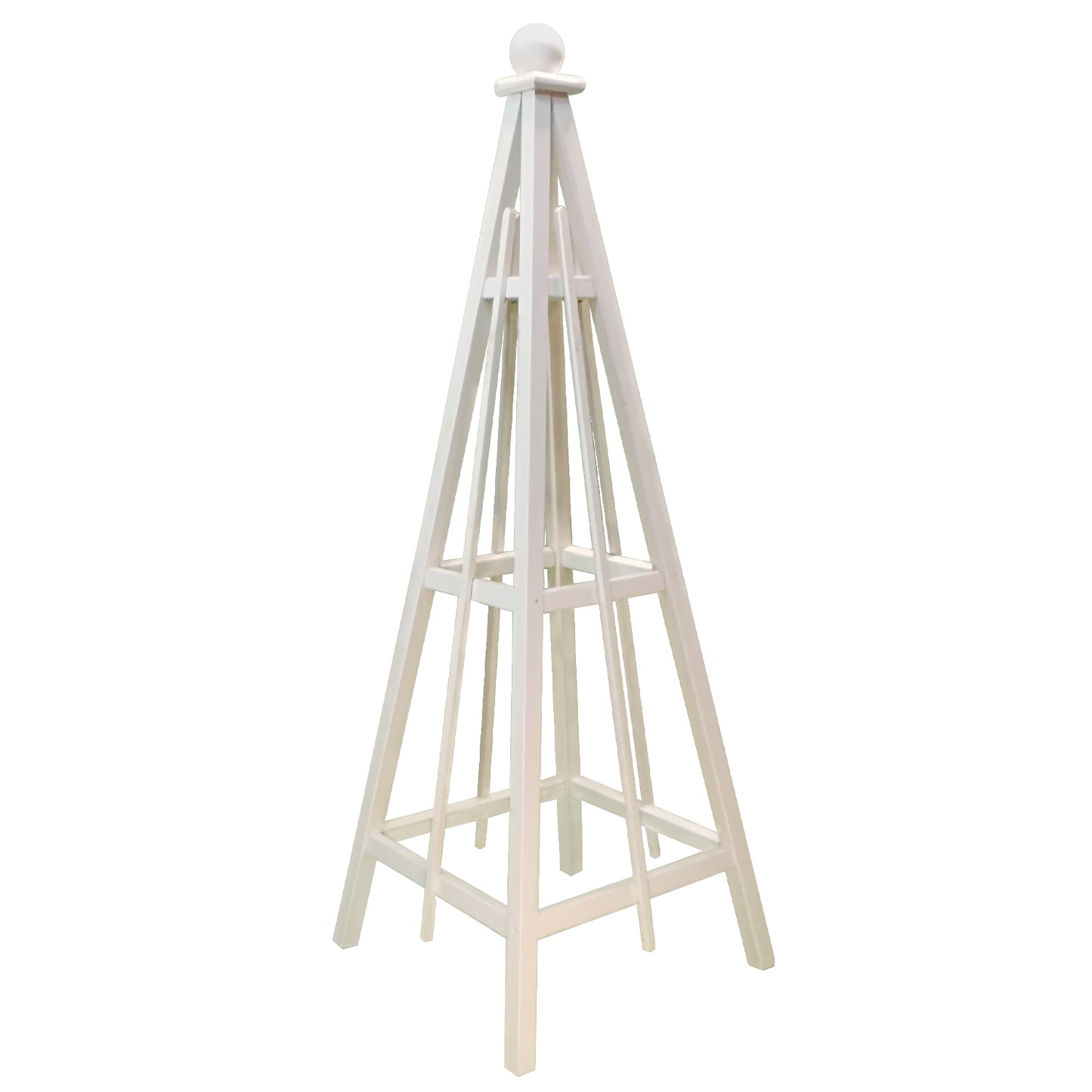 6' White Obelisk with Sphere Finial and 24" Base, Solid Pine, 3 Rail Obelisk