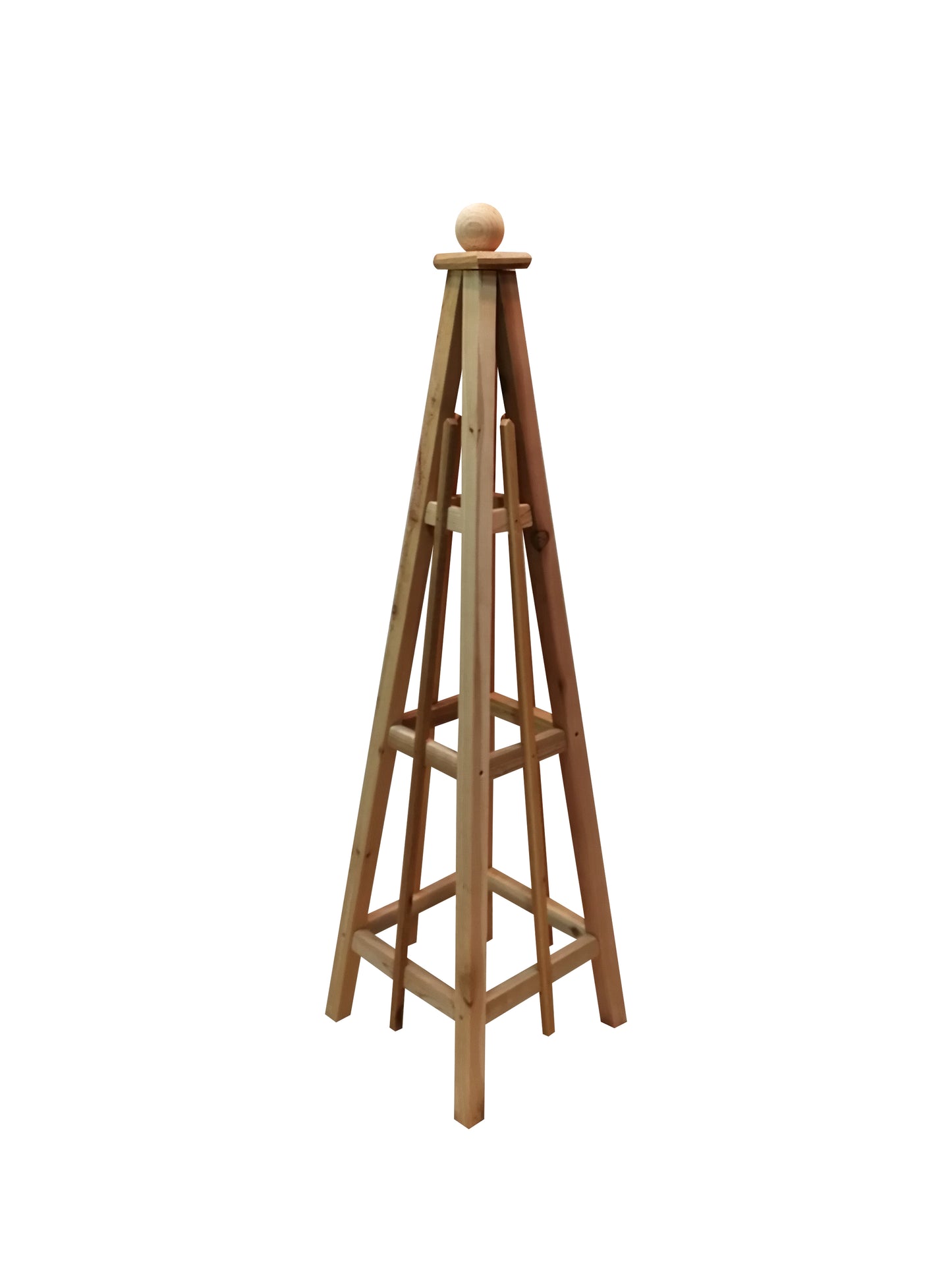 5' Select Cedar Garden Obelisk, 3 Rail Sphere Finial 16" Base