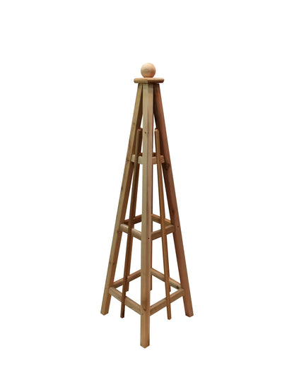 5' Select Cedar Garden Obelisk, 3 Rail Sphere Finial 16" Base