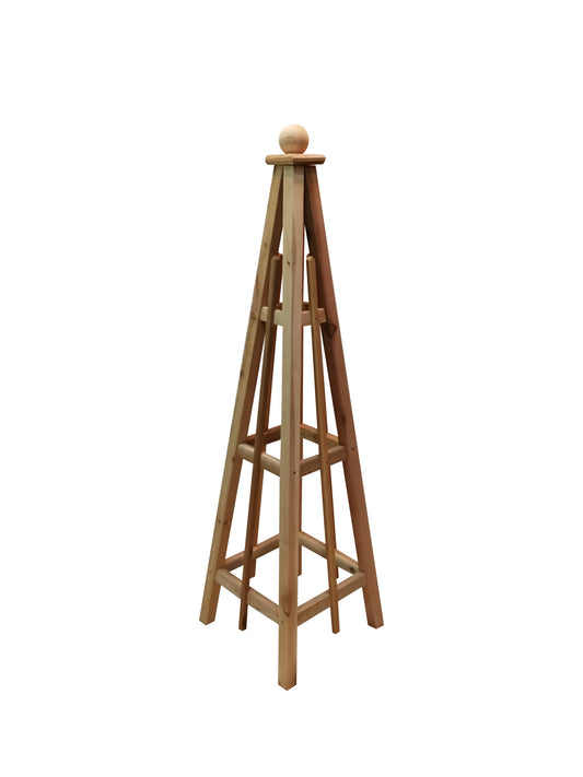 5' Select Cedar Garden Obelisk, 3 Rail Sphere Finial 16" Base