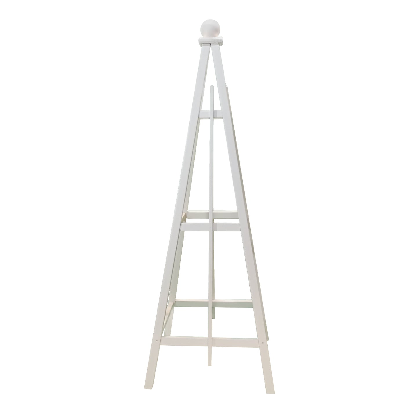 6' White Obelisk with Sphere Finial and 24" Base, Solid Pine, 3 Rail Obelisk