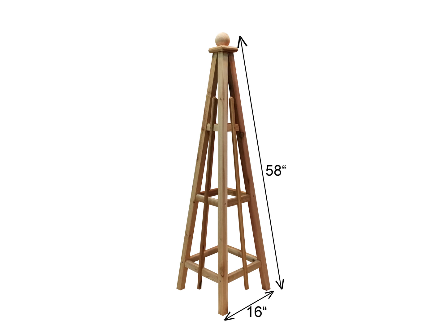 5' Select Cedar Garden Obelisk, 3 Rail Sphere Finial 16" Base