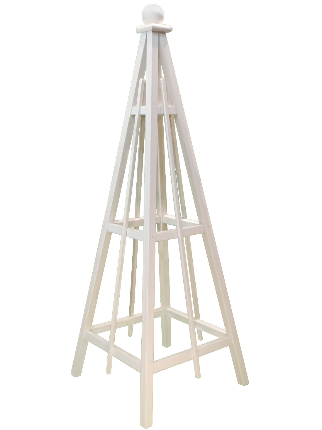 6' White Obelisk with Sphere Finial and 24" Base, Solid Pine, 3 Rail Obelisk