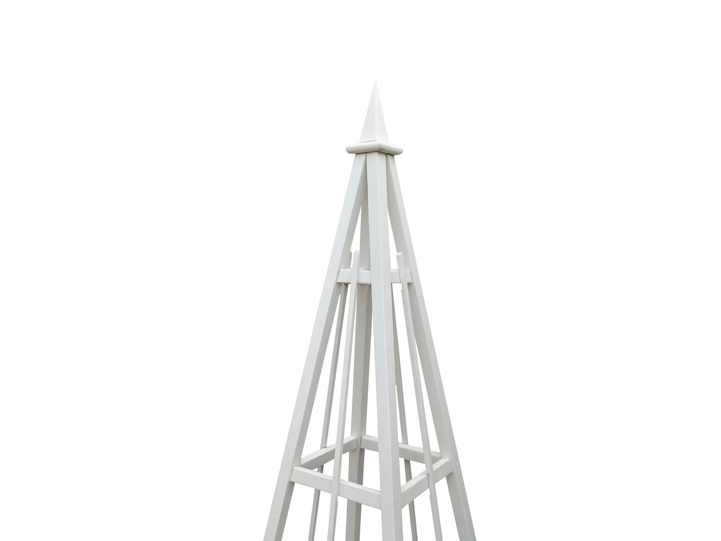 6' White Obelisk with Spire Finial and 24" Base,  Solid Pine, 3 Rail Obelisk