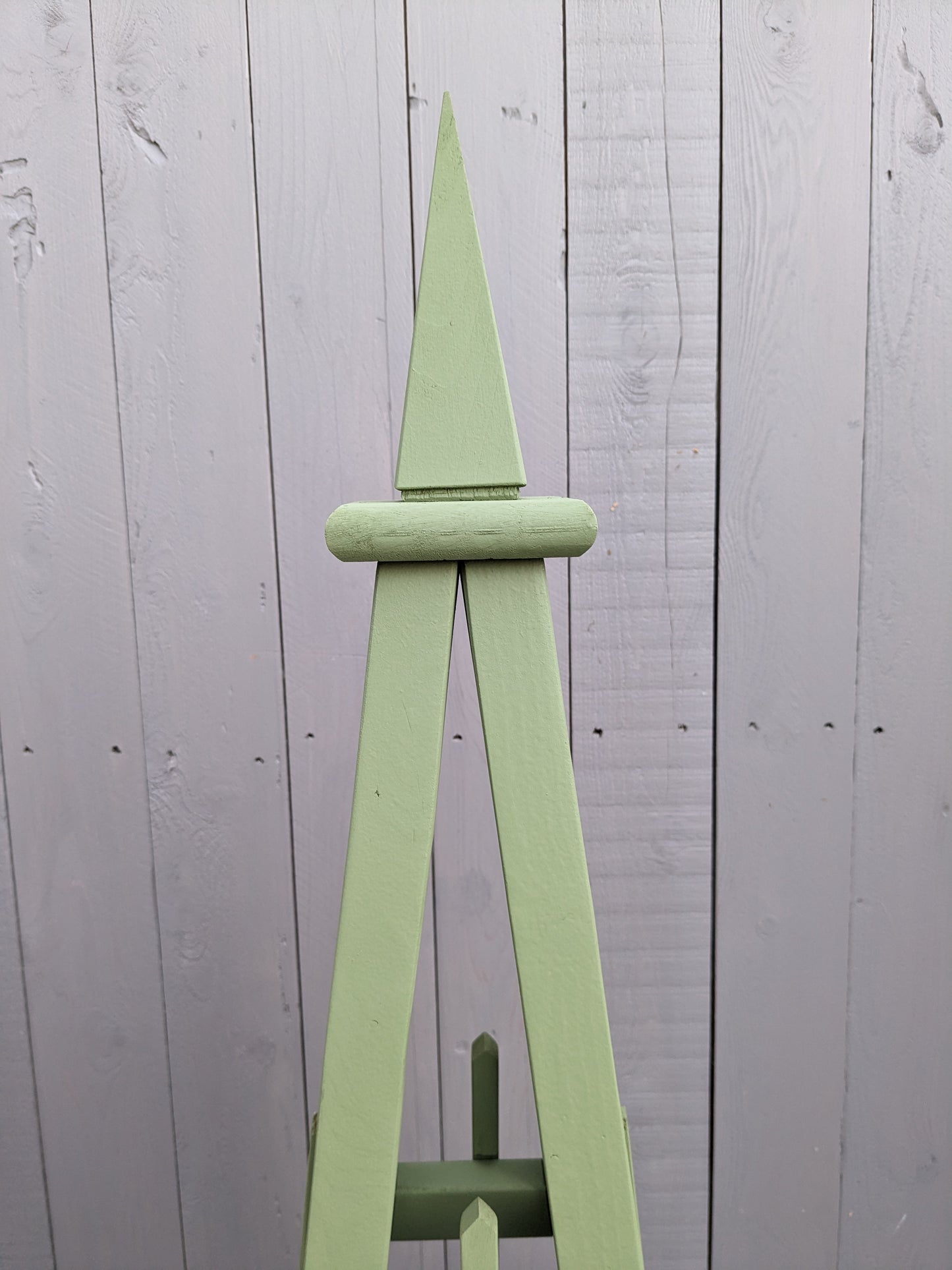 5' Select Cedar Garden Obelisk Moss Green Stain, 3 Rail Sphere or Spike Finial 16" Base