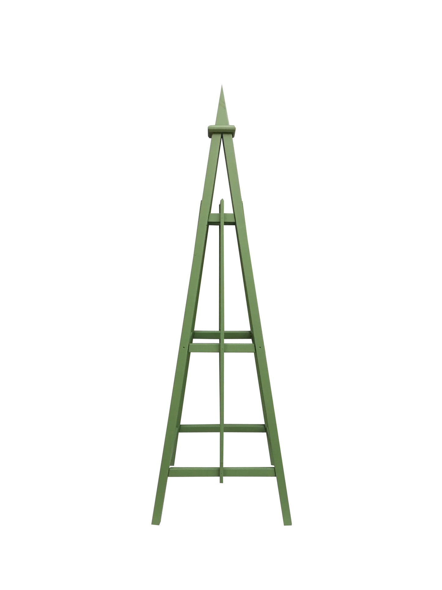 6' French Moss Green Obelisk with Spire Finial and 24" Base,  Solid Premium Pine, 3 Rail Obelisk