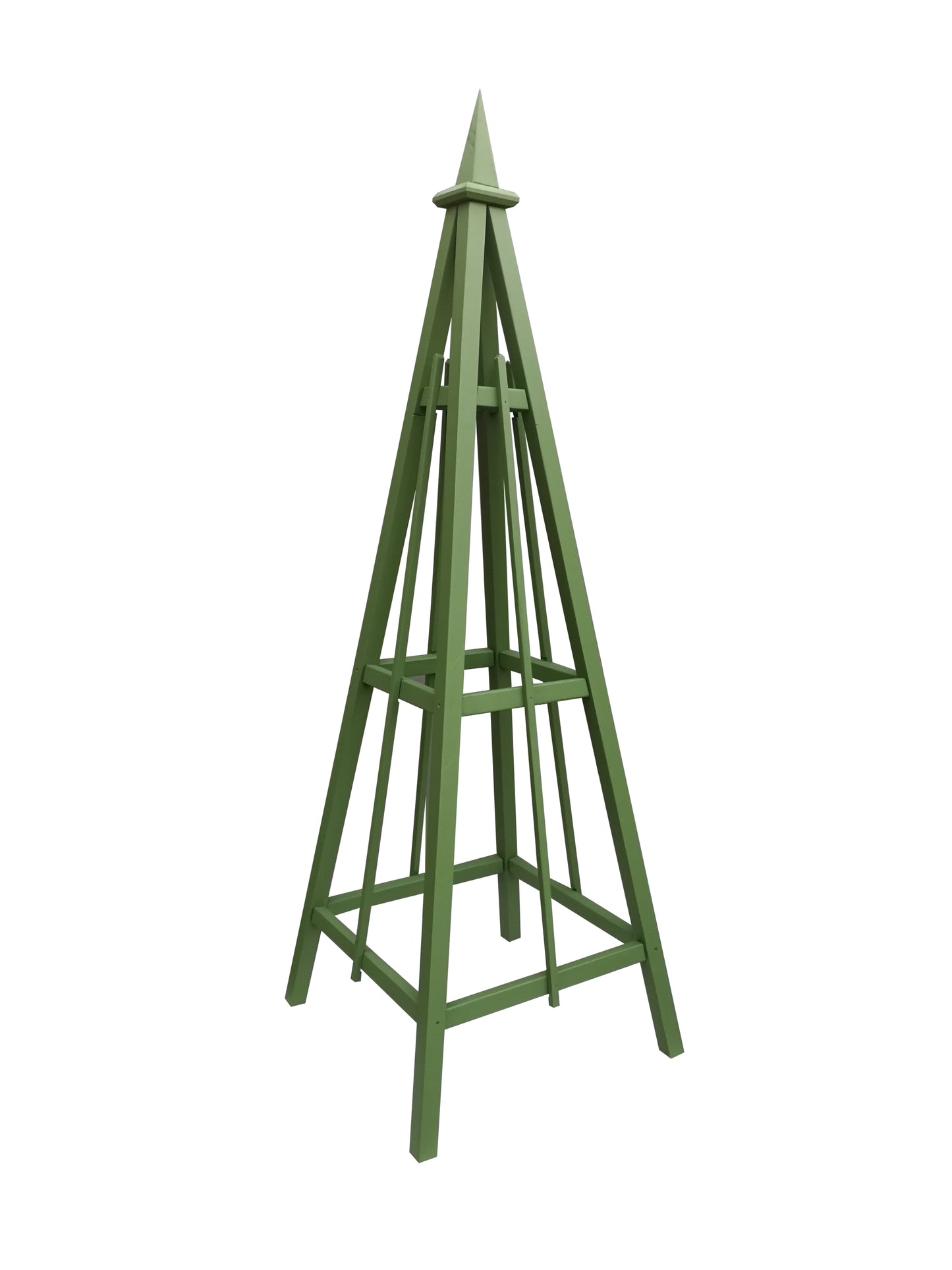 6' French Moss Green Obelisk with Spire Finial and 24" Base,  Solid Premium Pine, 3 Rail Obelisk