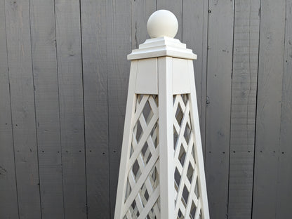 6' Solid White StainedDiamond Trellis Obelisk, 18" base, Premium Red Cedar