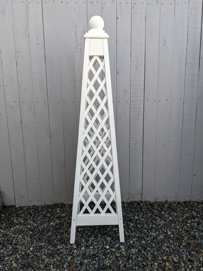 6' Solid White StainedDiamond Trellis Obelisk, 18" base, Premium Red Cedar