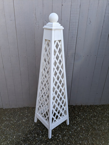 6' Solid White StainedDiamond Trellis Obelisk, 18" base, Premium Red Cedar