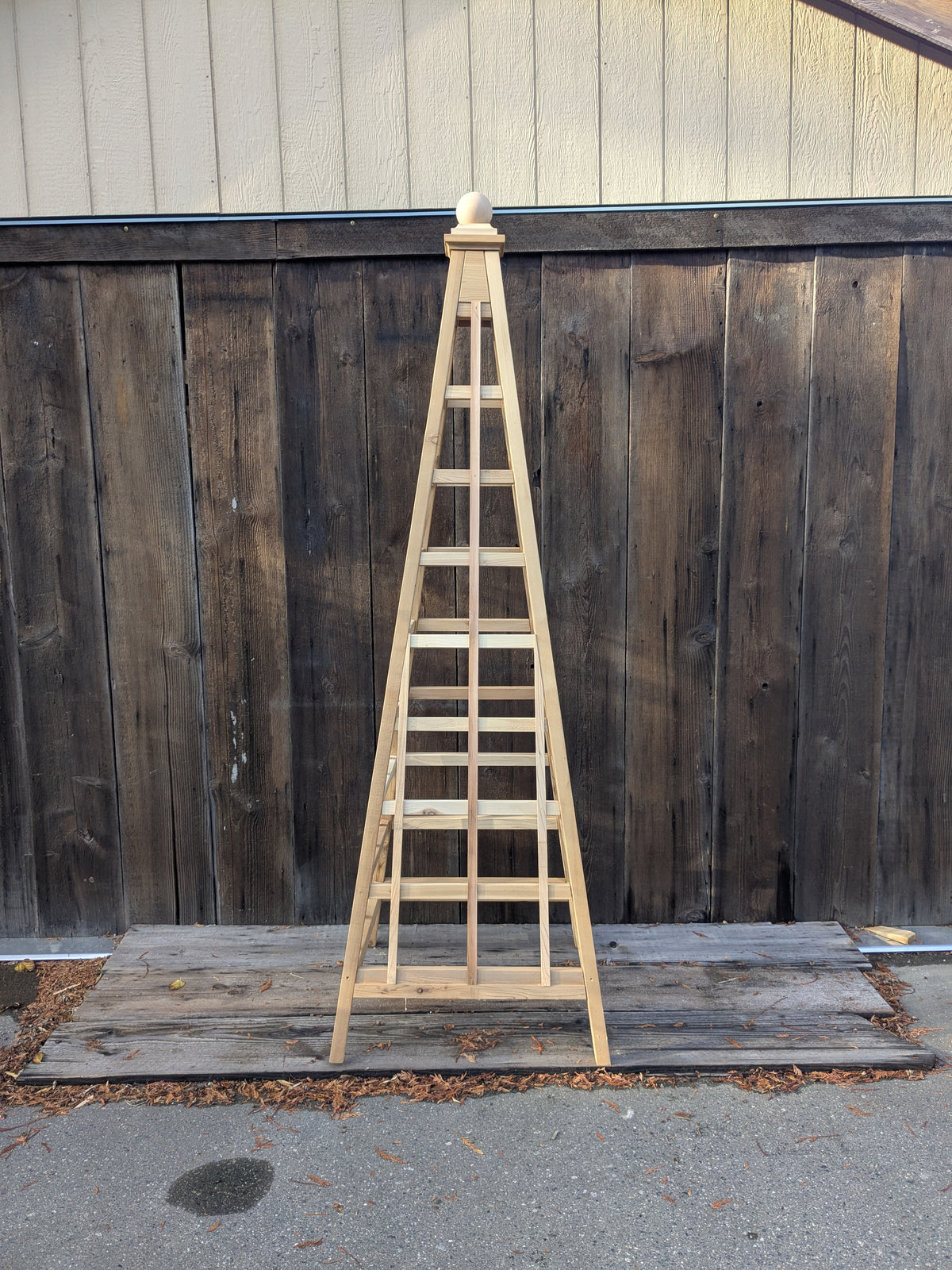 Factory Second | 8' Western Red Cedar Trellis Obelisk | Sphere Finial