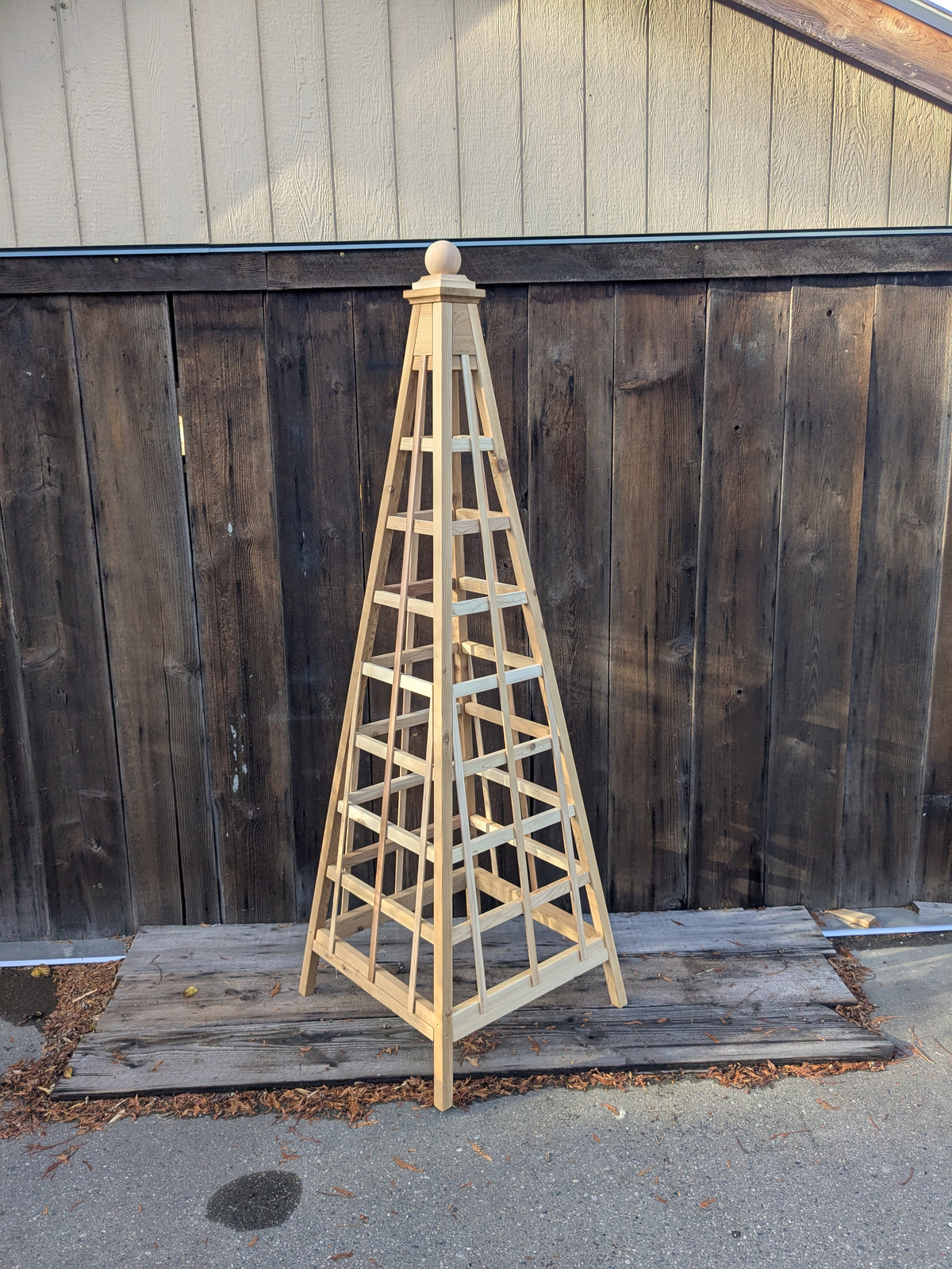 Factory Second | 8' Western Red Cedar Trellis Obelisk | Sphere Finial