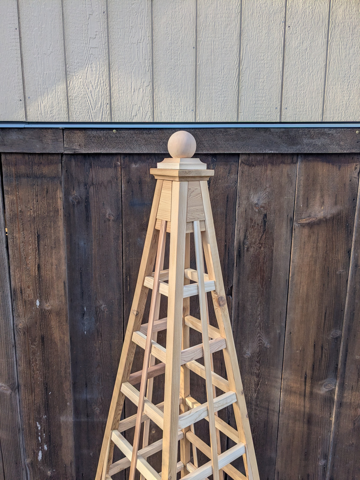 Factory Second | 8' Western Red Cedar Trellis Obelisk | Sphere Finial