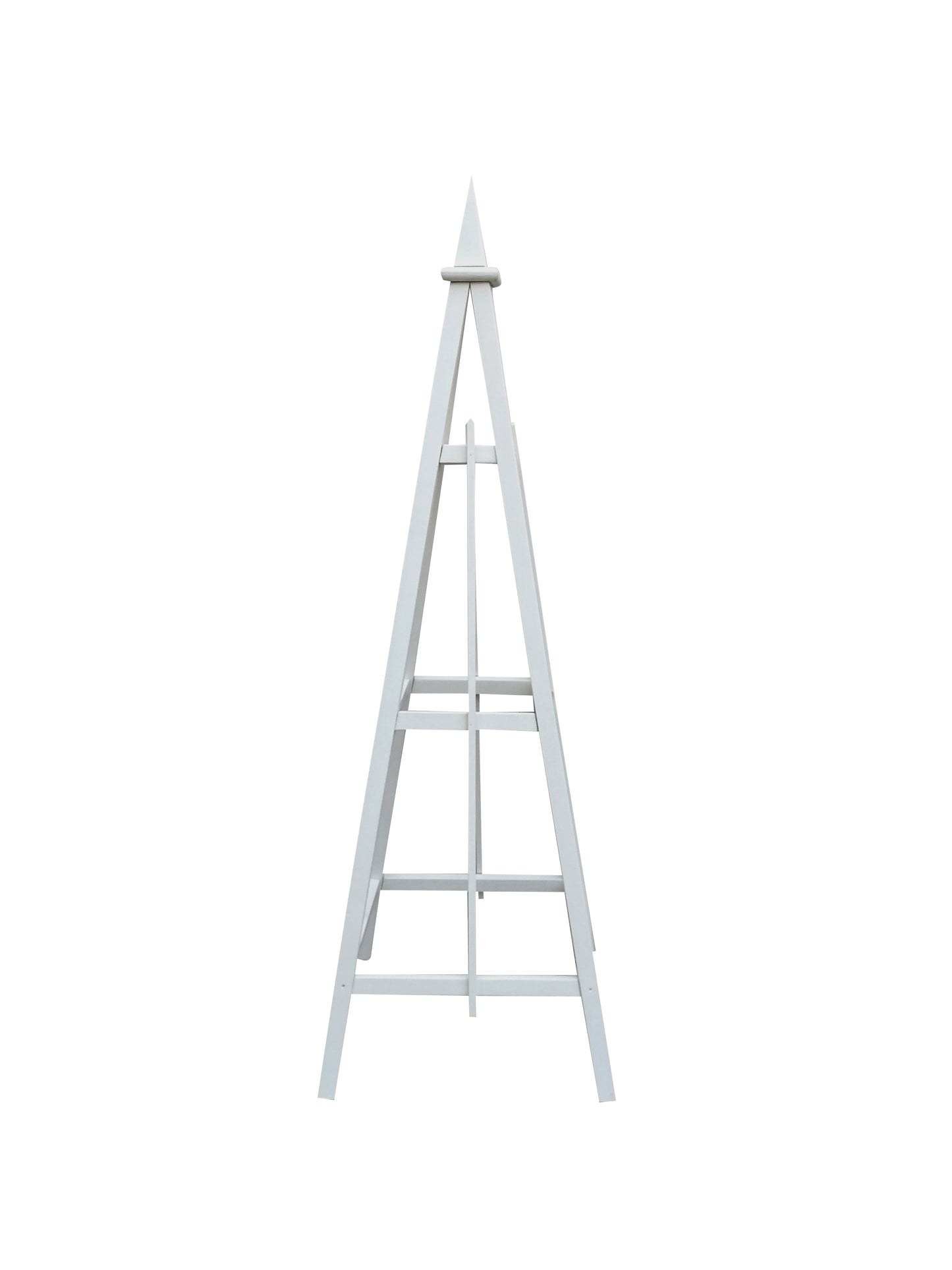 6' White Obelisk with Spire Finial and 24" Base,  Solid Pine, 3 Rail Obelisk