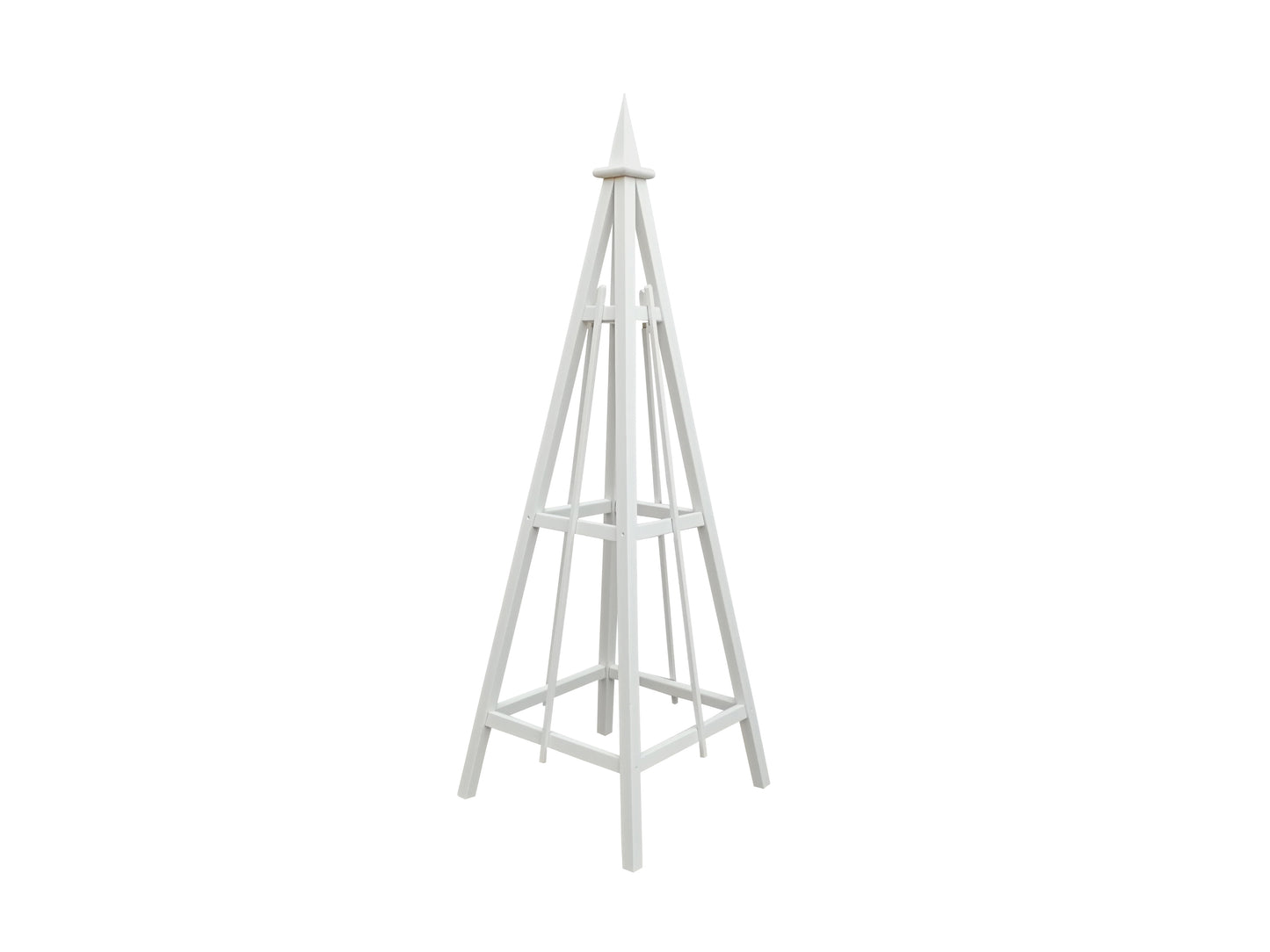 6' White Obelisk with Spire Finial and 24" Base,  Solid Pine, 3 Rail Obelisk