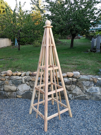 6' Solid Premium Cedar Obelisk | Natural Unstained Western Red Cedar Obelisk | 24" Base with Sphere or Spire Finial