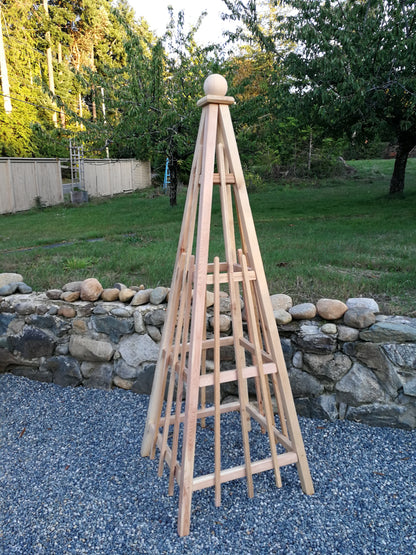 6' Solid Premium Cedar Obelisk | Natural Unstained Western Red Cedar Obelisk | 24" Base with Sphere or Spire Finial