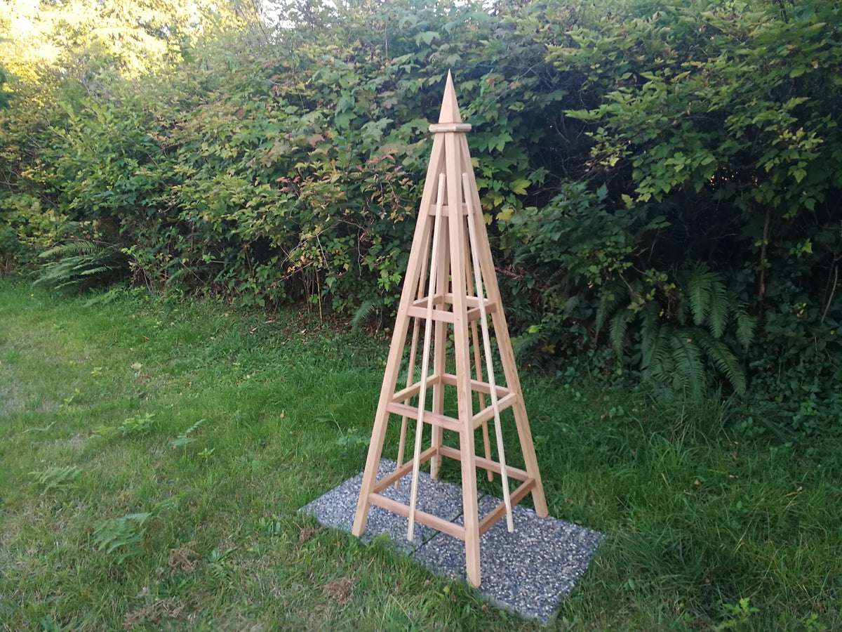 6' Solid Premium Cedar Obelisk | Natural Unstained Western Red Cedar Obelisk | 24" Base with Sphere or Spire Finial